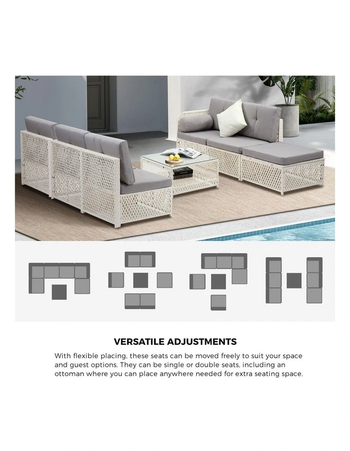 Livsip Outdoor Sofa Set 6 Seater Wicker Rattan Lounge Setting White image 6