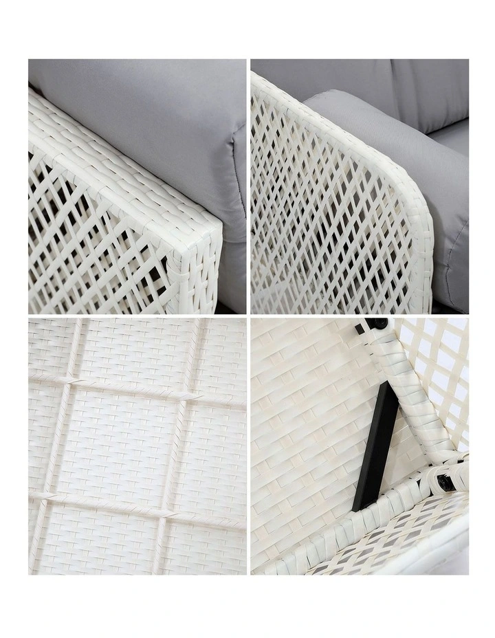 Livsip Outdoor Sofa Set 6 Seater Wicker Rattan Lounge Setting White image 7