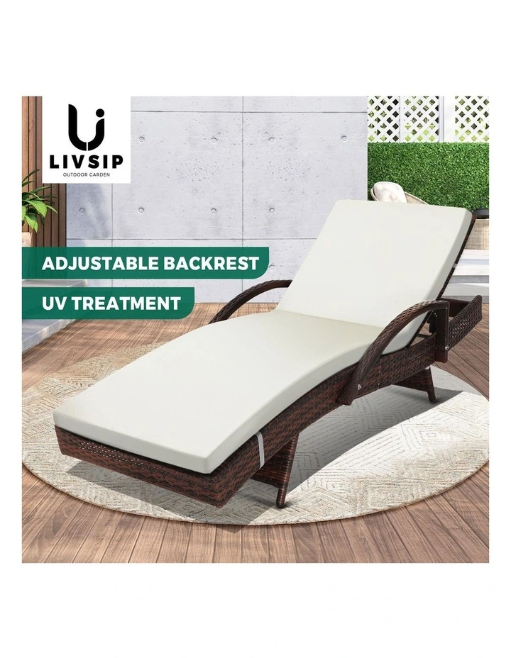 Livsip Sun Lounger Outdoor Wicker Sun Lounge Brown image 4