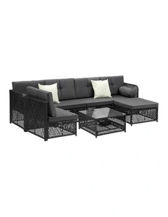 Livsip Outdoor Sofa Set 6 Seater Wicker Rattan Lounge Setting Black
