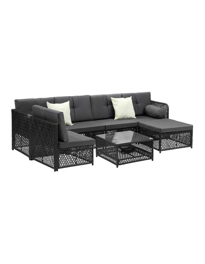 Livsip Outdoor Sofa Set 6 Seater Wicker Rattan Lounge Setting Black image 1