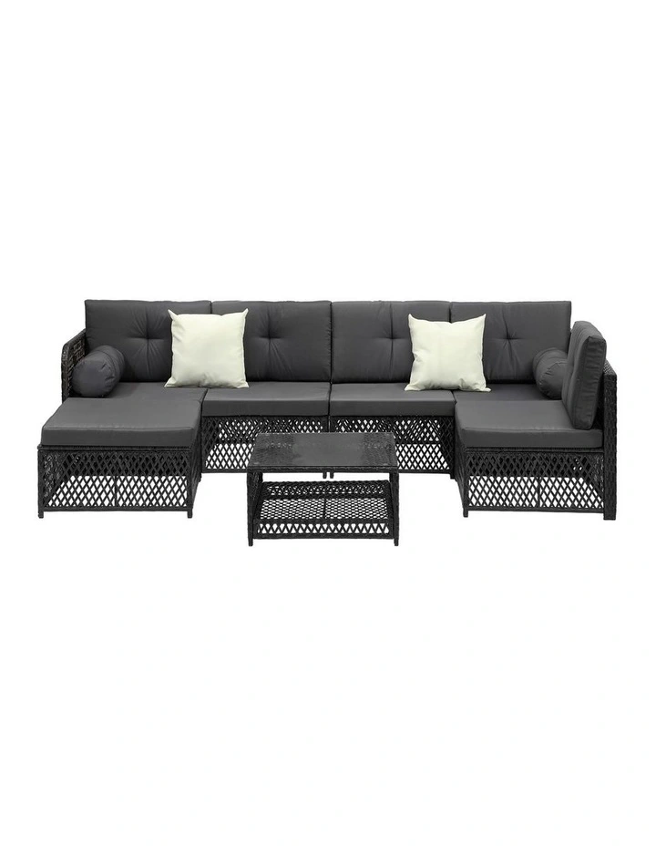 Livsip Outdoor Sofa Set 6 Seater Wicker Rattan Lounge Setting Black image 2