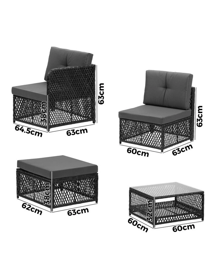 Livsip Outdoor Sofa Set 6 Seater Wicker Rattan Lounge Setting Black image 3