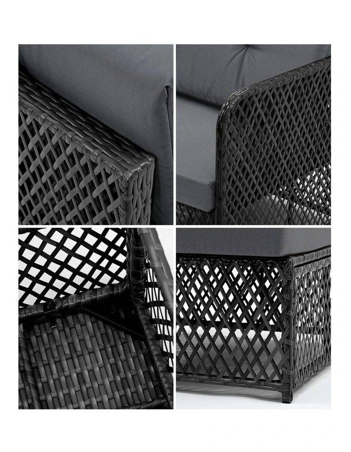 Livsip Outdoor Sofa Set 6 Seater Wicker Rattan Lounge Setting Black image 7