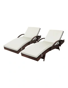 Livsip 2PCS Sun Lounge Outdoor Wicker Lounger Setting Brown