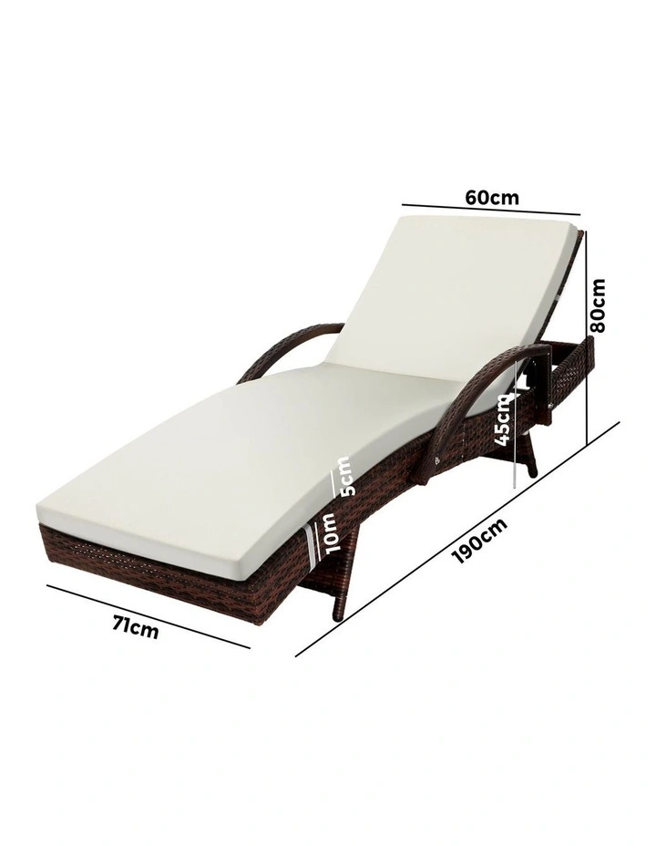 Livsip 2PCS Sun Lounge Outdoor Wicker Lounger Setting Brown image 2
