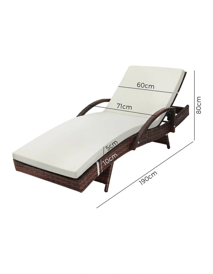 Livsip 2PCS Sun Lounge Outdoor Wicker Lounger Setting Brown image 3