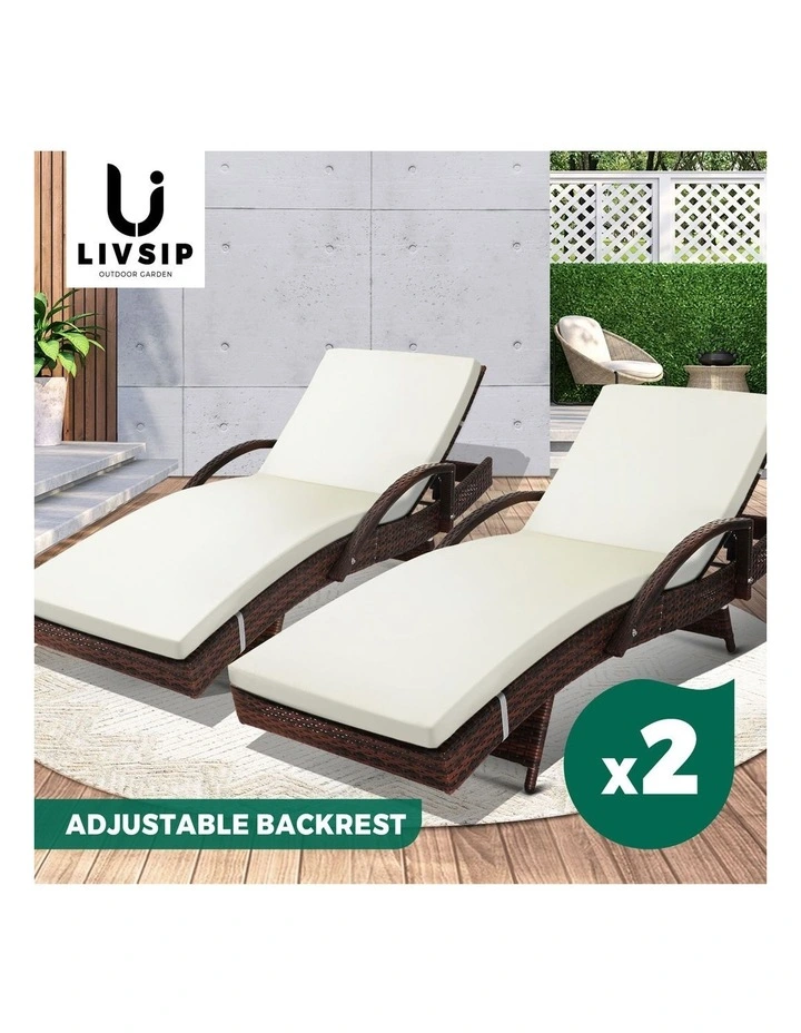 Livsip 2PCS Sun Lounge Outdoor Wicker Lounger Setting Brown image 4