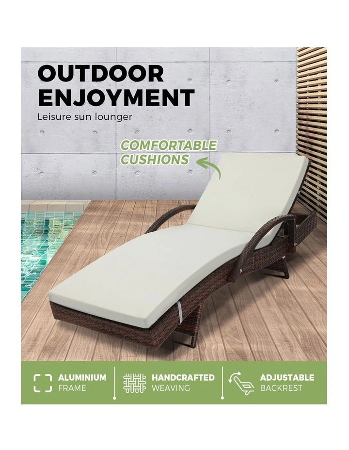 Livsip 2PCS Sun Lounge Outdoor Wicker Lounger Setting Brown image 5
