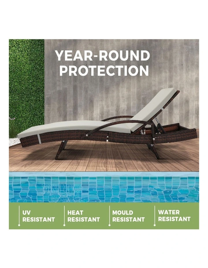 Livsip 2PCS Sun Lounge Outdoor Wicker Lounger Setting Brown image 6