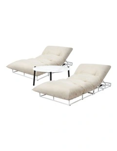 Livsip 2PCS Sun Lounger with Table Day Bed Outdoor Lounger Setting Beige