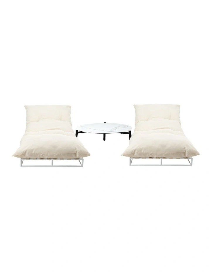 Livsip 2PCS Sun Lounger with Table Day Bed Outdoor Lounger Setting Beige image 2