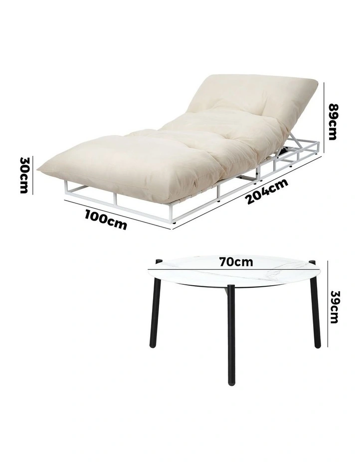Livsip 2PCS Sun Lounger with Table Day Bed Outdoor Lounger Setting Beige image 3