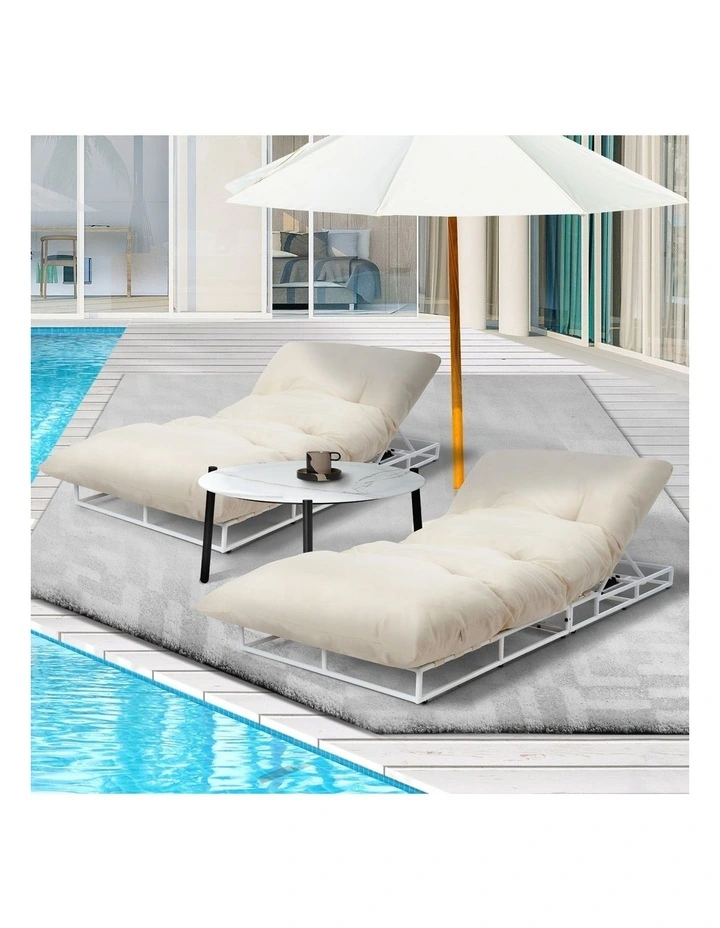 Livsip 2PCS Sun Lounger with Table Day Bed Outdoor Lounger Setting Beige image 4
