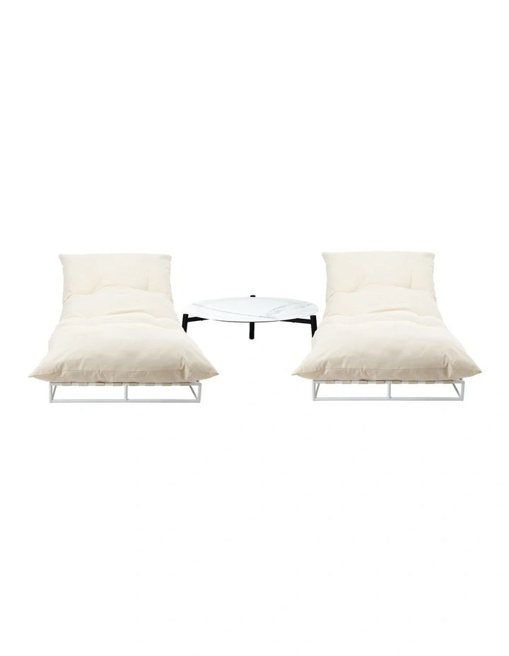Livsip 2PCS Sun Lounger with Table Day Bed Outdoor Lounger Setting Beige image 6