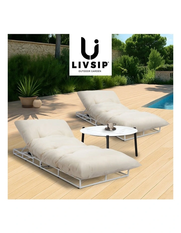 Livsip 2PCS Sun Lounger with Table Day Bed Outdoor Lounger Setting Beige image 7