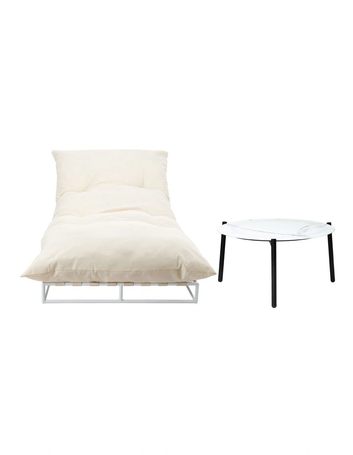 Livsip Outdoor Sun Lounge with Table Sofa Day Bed Lounge Setting Beige image 2