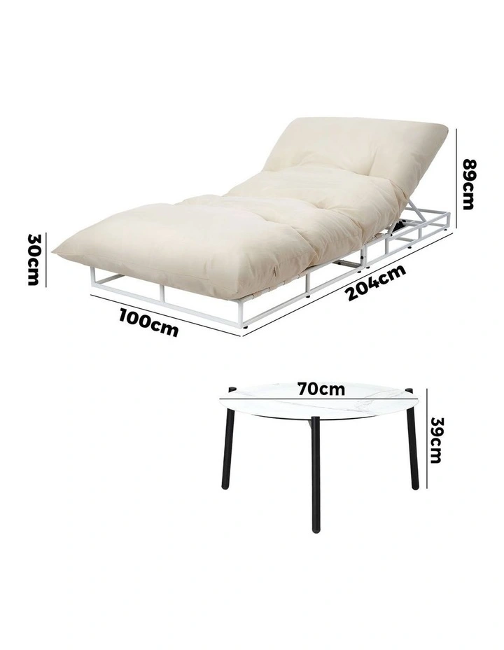 Livsip Outdoor Sun Lounge with Table Sofa Day Bed Lounge Setting Beige image 3