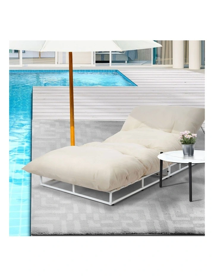 Livsip Outdoor Sun Lounge with Table Sofa Day Bed Lounge Setting Beige image 4