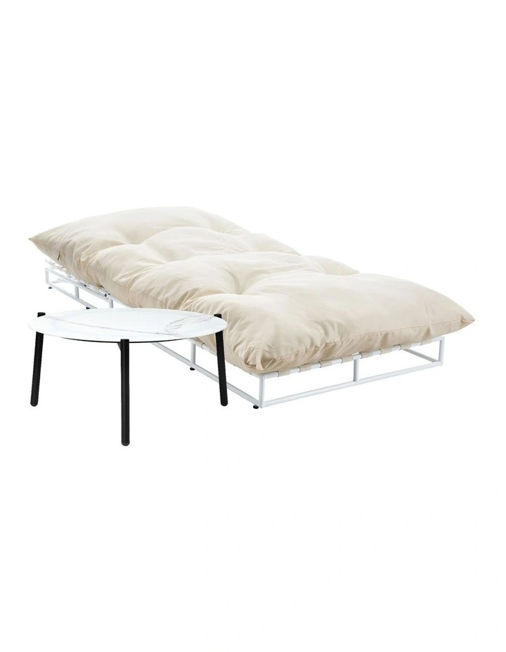 Livsip Outdoor Sun Lounge with Table Sofa Day Bed Lounge Setting Beige image 5