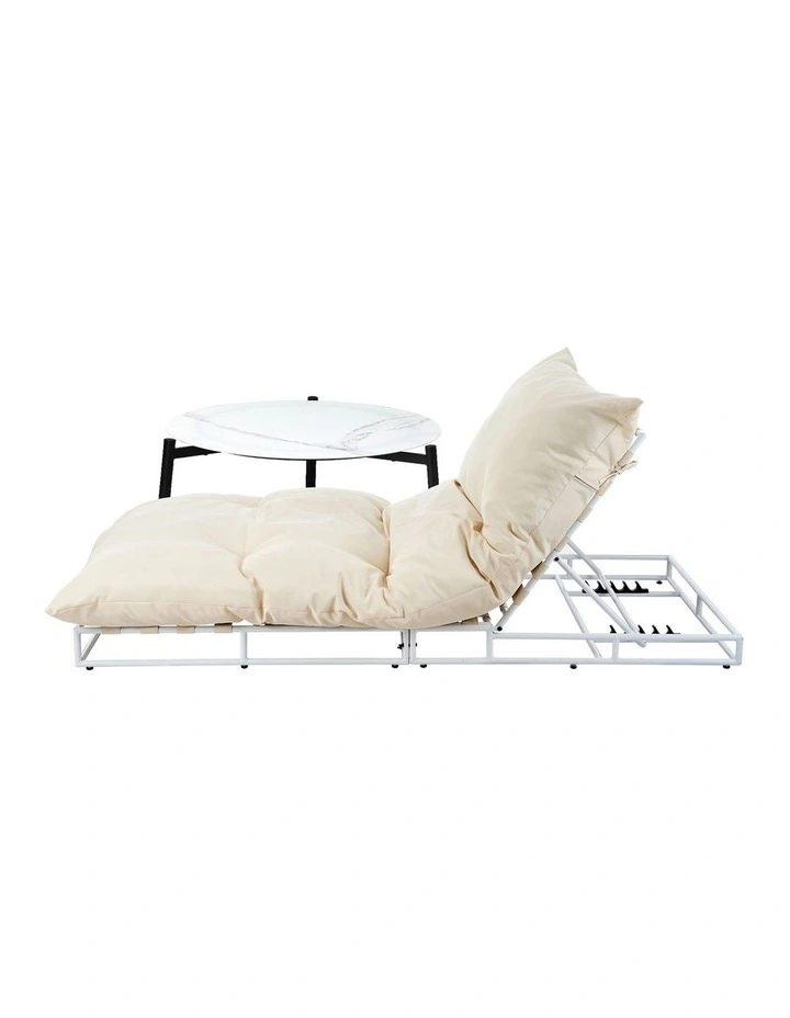 Livsip Outdoor Sun Lounge with Table Sofa Day Bed Lounge Setting Beige image 7