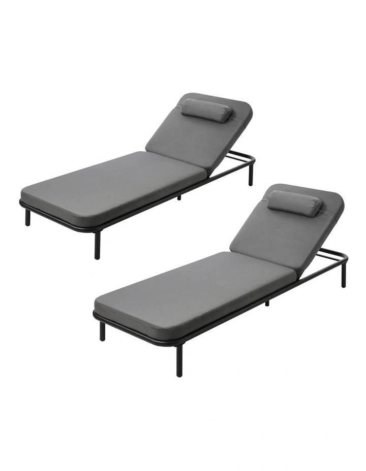 Livsip 2PCS Sun Lounge Outdoor Lounger Setting Grey image 1