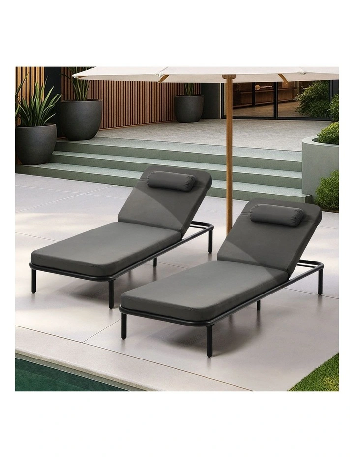 Livsip 2PCS Sun Lounge Outdoor Lounger Setting Grey image 4