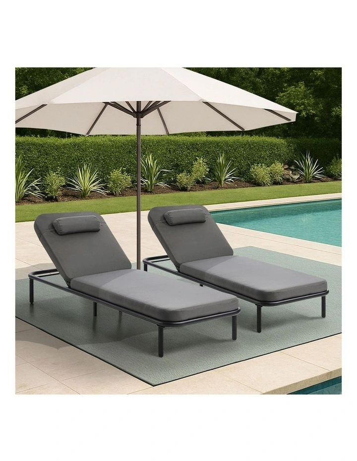 Livsip 2PCS Sun Lounge Outdoor Lounger Setting Grey image 5