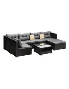 Livsip Outdoor Lounge Setting 6 Seater Wicker Sofa Set Black