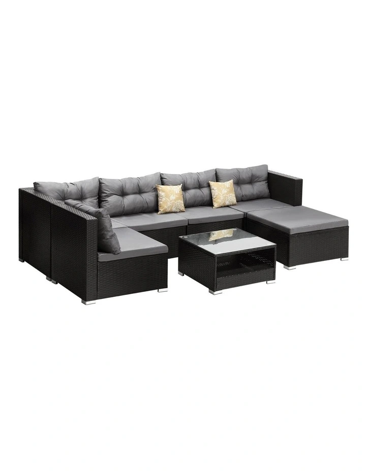 Livsip Outdoor Lounge Setting 6 Seater Wicker Sofa Set Black image 1