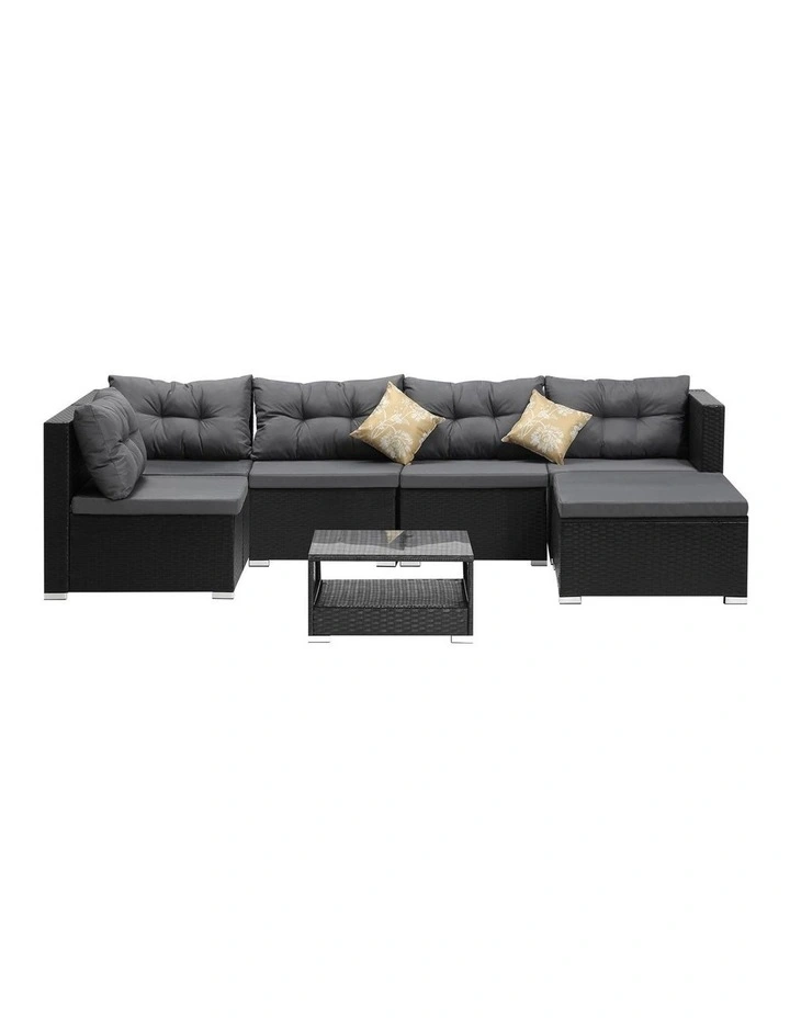 Livsip Outdoor Lounge Setting 6 Seater Wicker Sofa Set Black image 2