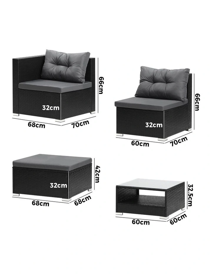 Livsip Outdoor Lounge Setting 6 Seater Wicker Sofa Set Black image 3