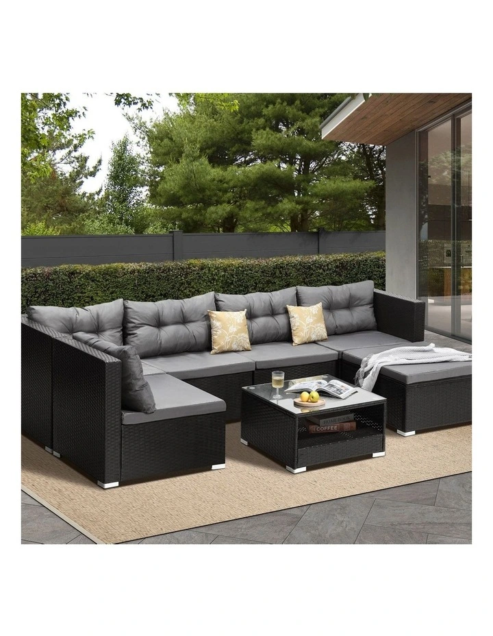 Livsip Outdoor Lounge Setting 6 Seater Wicker Sofa Set Black image 4