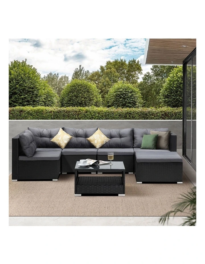 Livsip Outdoor Lounge Setting 6 Seater Wicker Sofa Set Black image 5