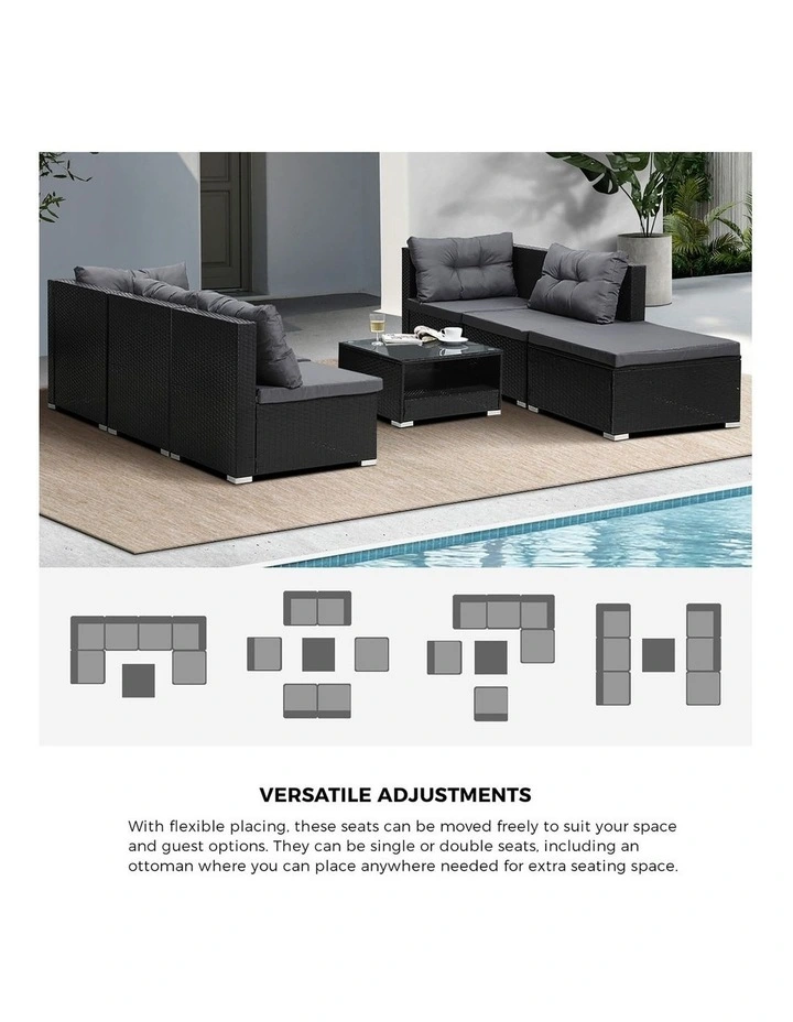 Livsip Outdoor Lounge Setting 6 Seater Wicker Sofa Set Black image 6