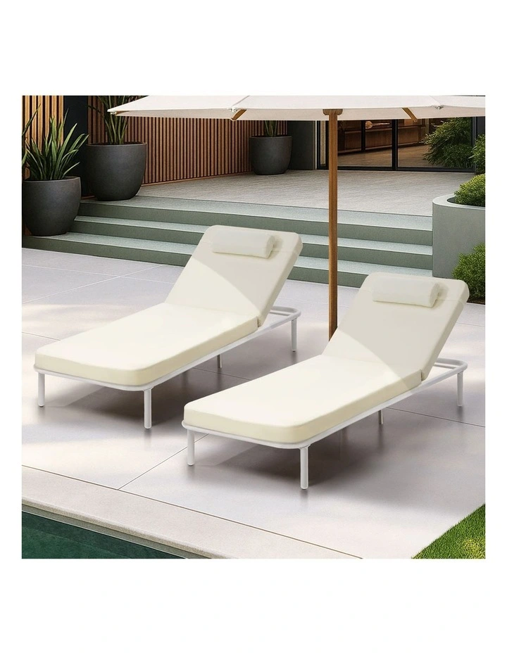 Livsip 2PCS Sun Lounge Outdoor Lounger Setting Beige image 4