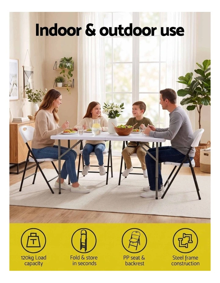 Gardeon Set of 4 Outdoor Dining Chairs Folding Plastic Patio Garden White image 4