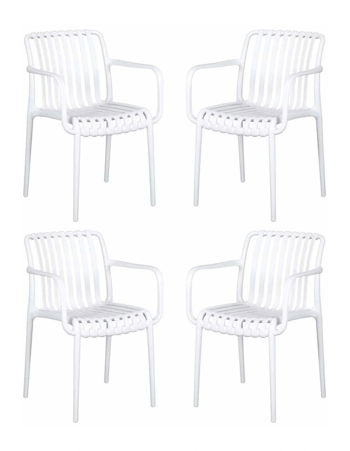 Gardeon Set of 4 Outdoor Dining Chairs Stackable Plastic Patio Garden White image 3