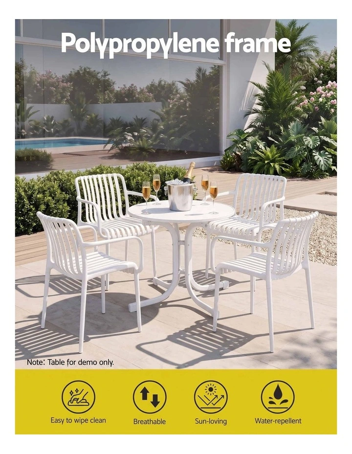 Gardeon Set of 4 Outdoor Dining Chairs Stackable Plastic Patio Garden White image 4
