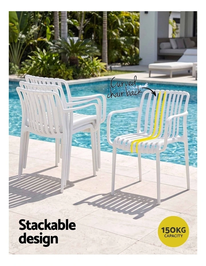Gardeon Set of 4 Outdoor Dining Chairs Stackable Plastic Patio Garden White image 5