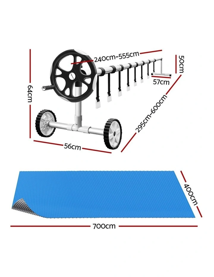 Aqua Buddy Pool Cover 600 Micron 7x4m w/ Roller 5.55m Swimming Pools Sliver Solar Blanket image 2