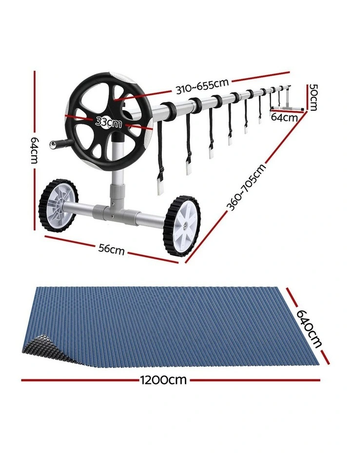 Aqua Buddy Pool Cover 600 Micron 12x6.4m w/ Roller 6.55m Swimming Pools Black Solar Blanket image 2