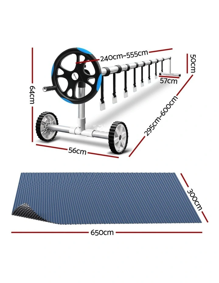 Aqua Buddy Pool Cover 500 Micron 6.5x3m w/ Blue Roller 5.55m Swimming Pools Black Solar Blanket image 2