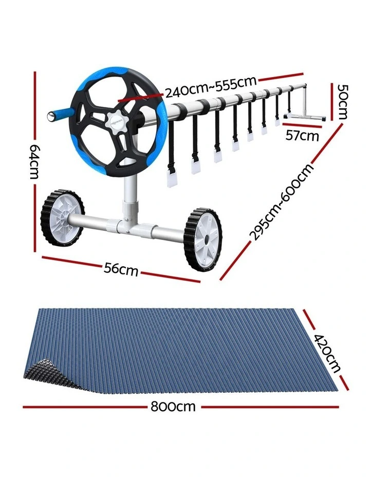 Aqua Buddy Pool Cover 600 Micron 8x4.2m w/ Blue Roller 5.55m Swimming Pools Black Solar Blanket image 2