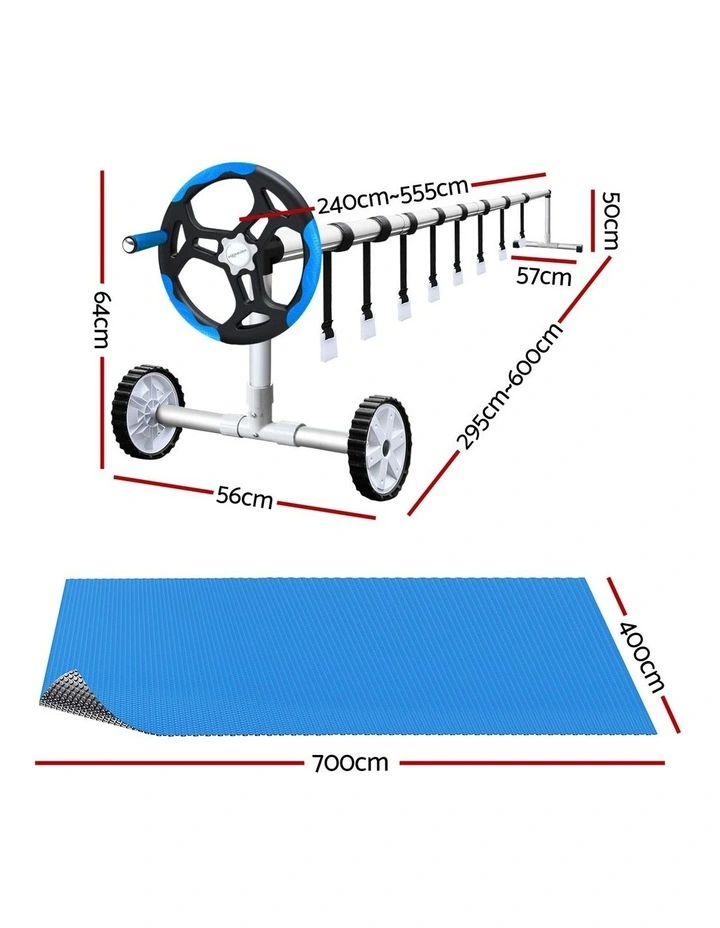 Aqua Buddy Pool Cover 600 Micron 7x4m w/ Blue Roller 5.55m Swimming Pools Sliver Solar Blanket image 2
