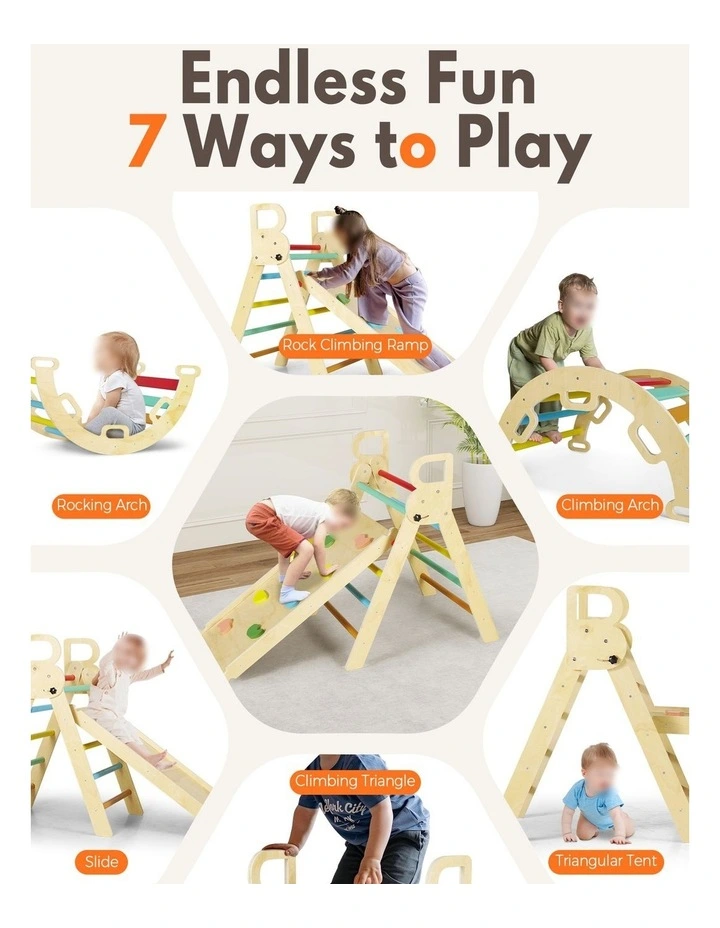 PlayPals 7-In-1 Pikler Triangle Set Wooden Montessori Climbing Toys Kids Climber image 4