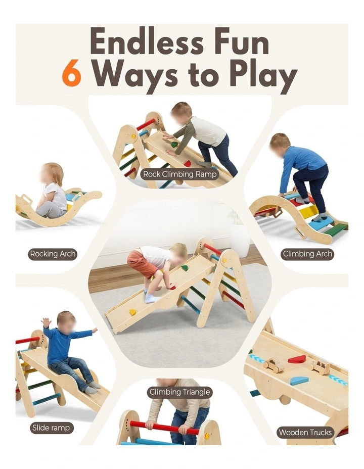 PlayPals 6-In-1 Pikler Triangle Set Foldable Montessori Climbing Toys Wooden image 4