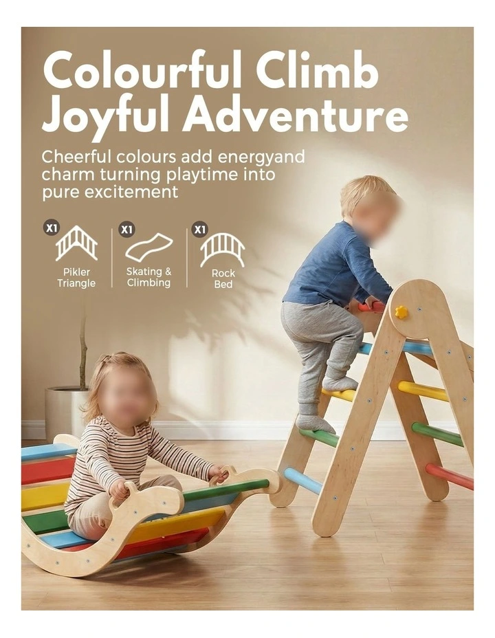 PlayPals 6-In-1 Pikler Triangle Set Foldable Montessori Climbing Toys Wooden image 5