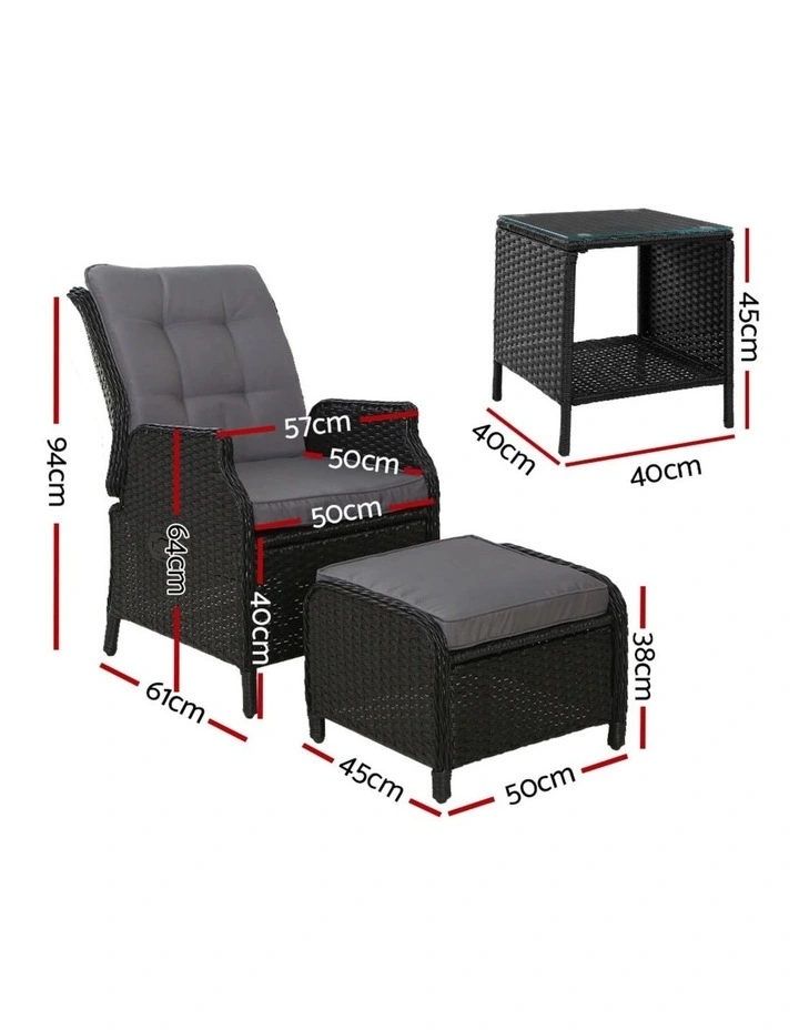 Gardeon 5PC Recliner Chairs Table Sun lounge Wicker Outdoor Furniture Adjustable Black image 2