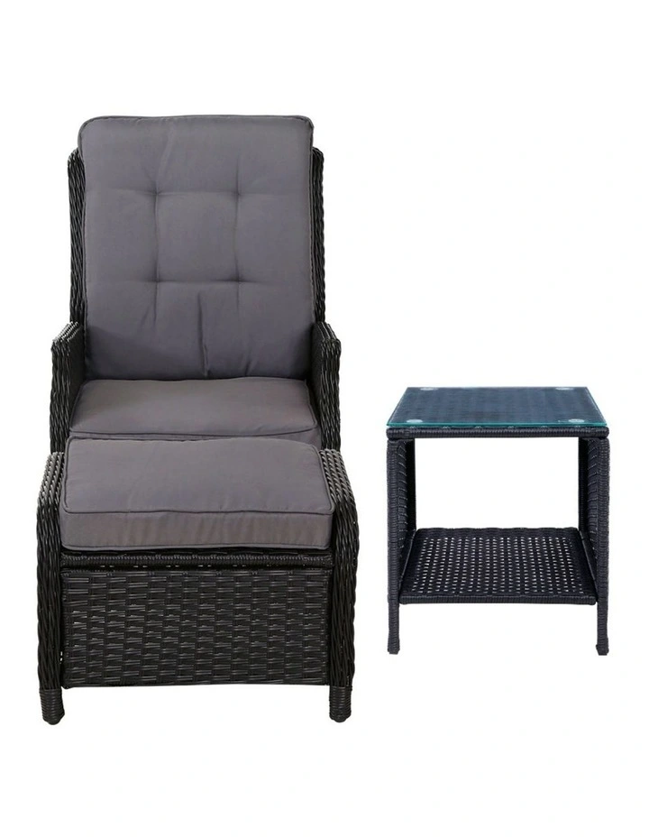 Gardeon 5PC Recliner Chairs Table Sun lounge Wicker Outdoor Furniture Adjustable Black image 4